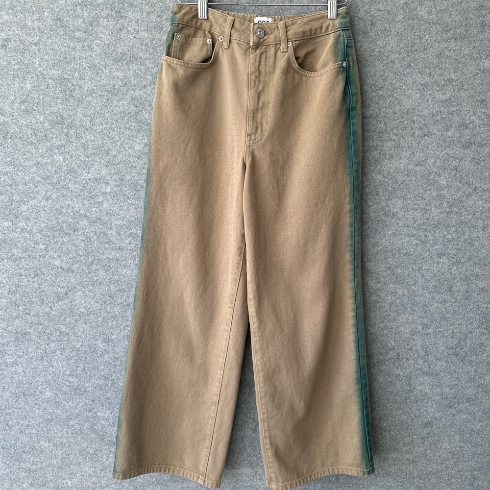 BDG Jeans Womens 27 Tan Green High and Wide Paint Side Stripe Crop Casual Denim